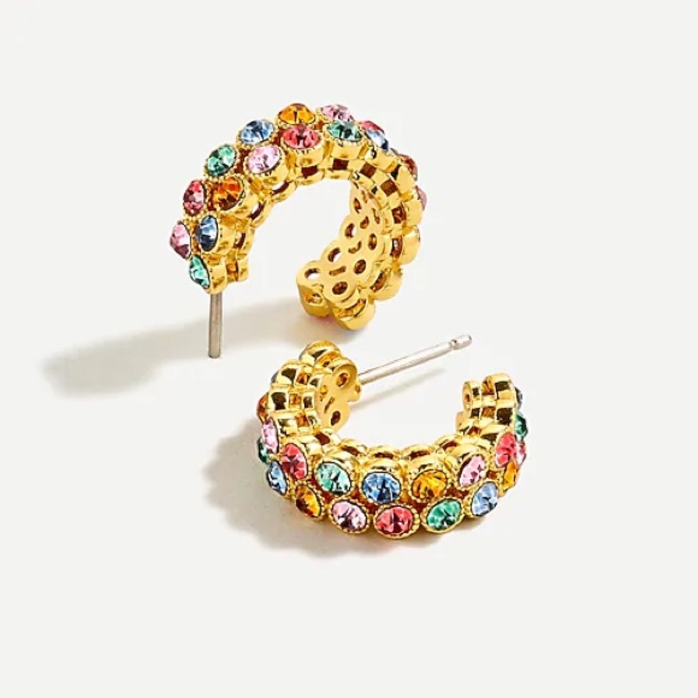JCREW Crystal Bezel Hoop Earrings NWT OS Multi